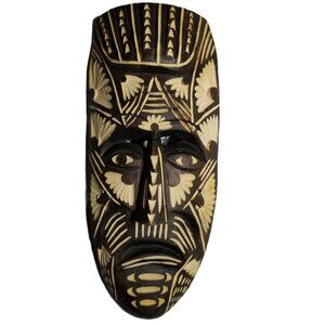 Handcrafted Vintage Wooden Tribal Mask Wall Art Global Boho Ethnic Decor 12in